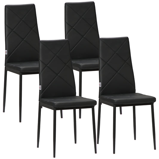 HOMCOM Set of 4 Faux Leather Dining Chairs - Black
