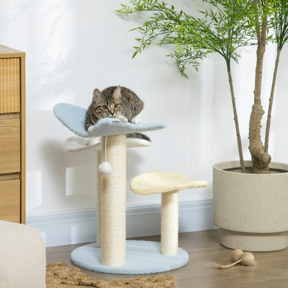 PawHut Indoor Cat Tree, with Sisal Scratching Post, Toy Ball - Blue and Cream