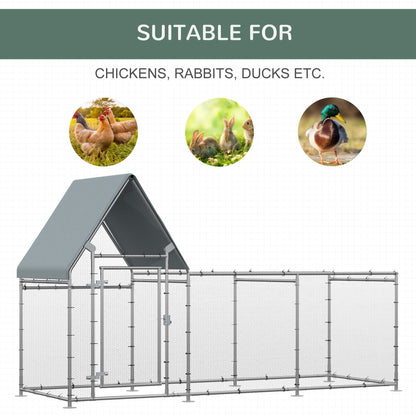 PawHut Walk In Chicken Run، حظيرة دجاج مجلفنة كبيرة، قفص بيت دواجن الدجاجة، حاوية معدنية لقفص الأرانب مع غطاء مقاوم للماء