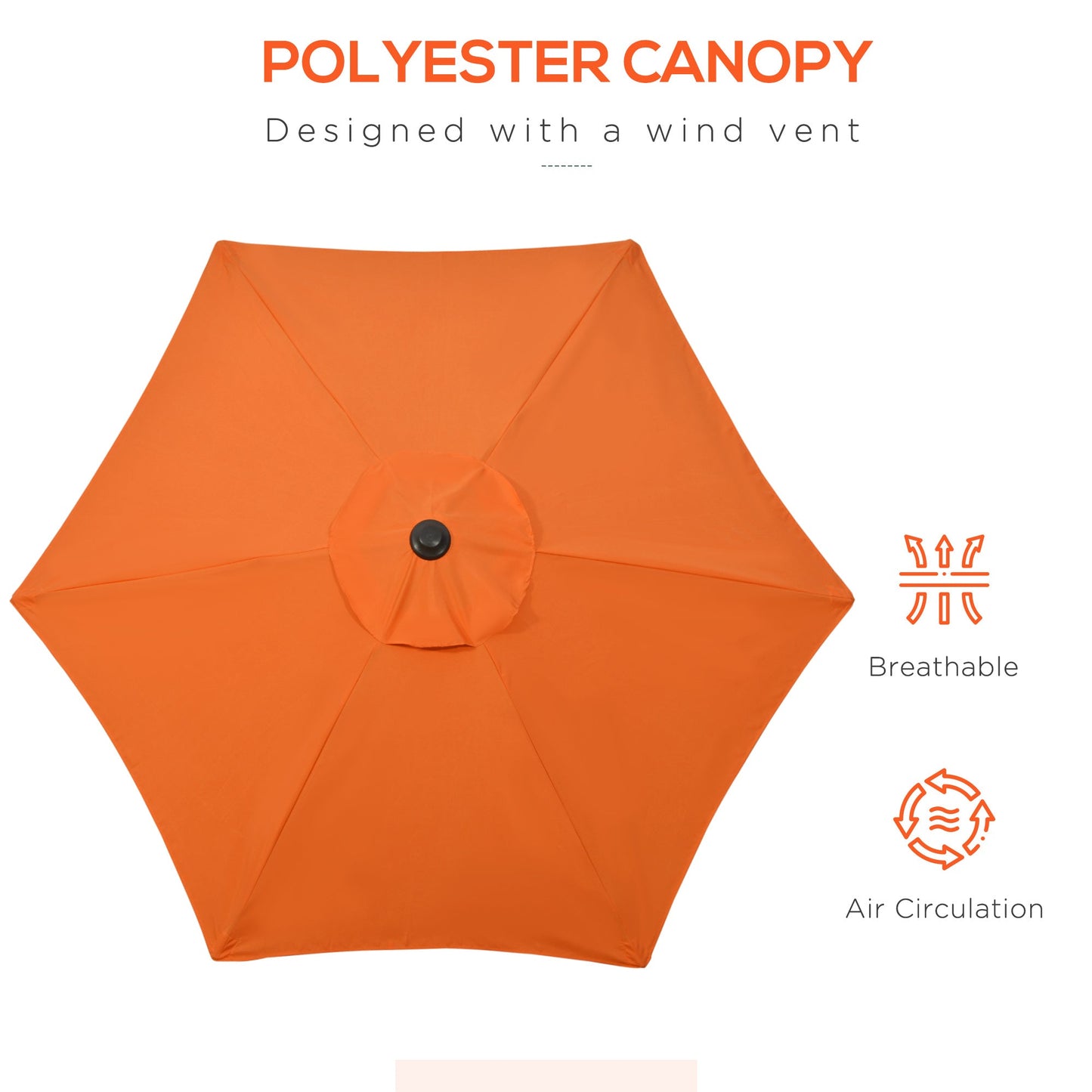 Outsunny 2m Garden Parasol Umbrella, Outdoor Sun Shade with 6 Sturdy Ribs for Balcony, Bench, Garden, Orange