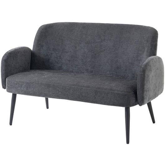HOMCOM 132cm 2 Seater Sofa, Velvet Comfy Small Sofa Couch with Wide Seat, Thick Padding, Tapered Metal Legs, Dark Grey