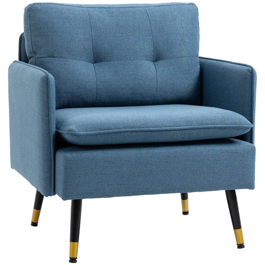 HOMCOM Modern One Seater Sofa, Button Tufted Armchair with Cushions and Steel Legs for Living Room, Guest Room, Dark Blue