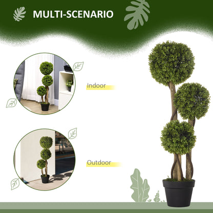 HOMCOM Decorative Artificial Trees Boxwood Ball Topiary Trees in Pot Fake Plants for Home Indoor Outdoor Decor, 90 cm