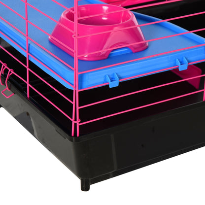 PawHut Dwarf Hamster Metal Cage Guinea Pigs Hutches w/ Tunnels Pink