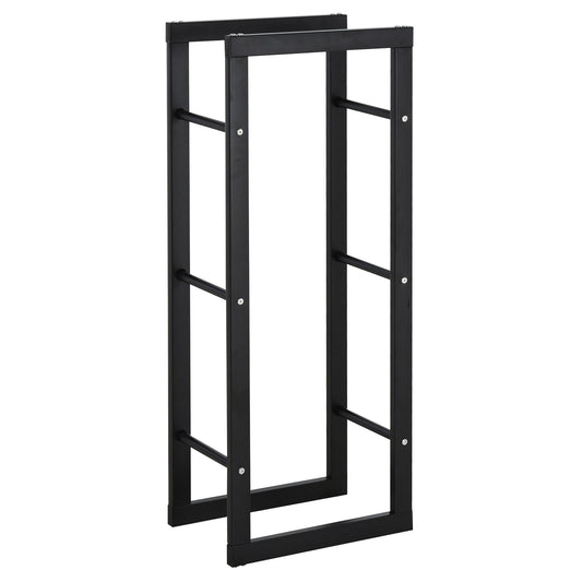 HOMCOM Metal Firewood Log Holder Tall Firewood Rack Indoor Outdoor Fireplace Wood Storage Shelf with Side Rails, Rust-Resistant, Black, 40W x 25D x 100H cm