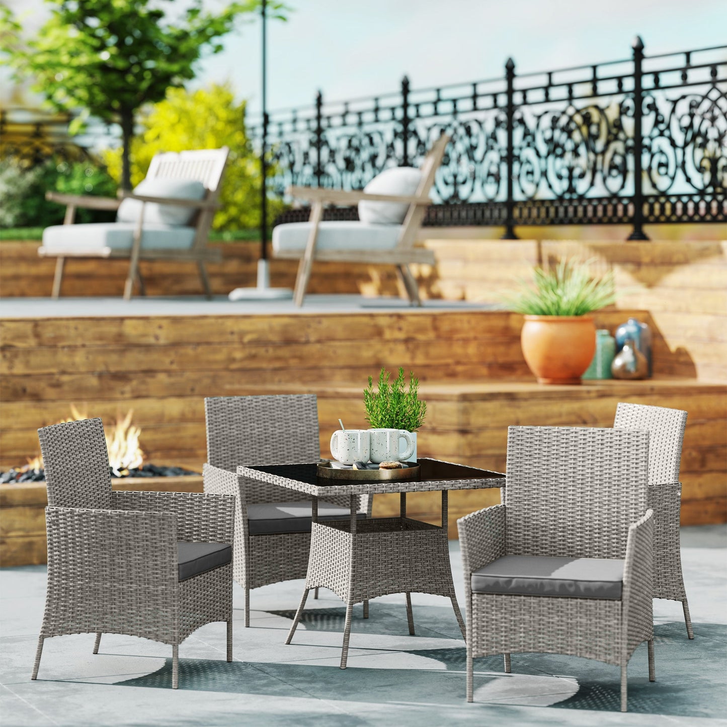 Outsunny Five-Pieces Rattan Dining Set - Light Grey
