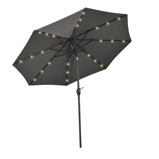 Outsunny 2,7 ​​m Parasol ogrodowy z 24 diodami LED, solarny, uchylny, na patio, klubowy, imprezowy, z korbą i 8 żebrami, szary