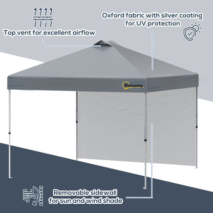 Outsunny 3x(3)M Pop Up Gazebo Tent with 1 Sidewall, Roller Bag, Adjustable Height, Event Shelter Tent for Garden, Patio, Grey