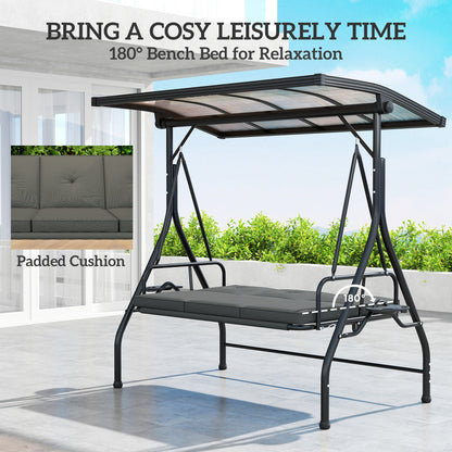 Outsunny Convertible Three-Seater Swing Bench Bed - Ciemnoszary