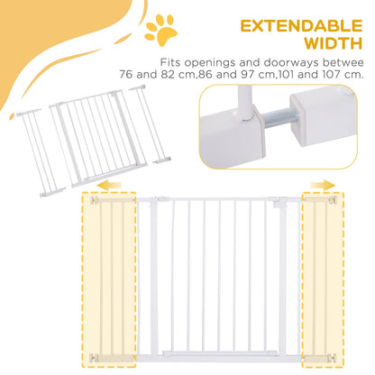 PawHut Pressure Fitted Pet Dog Baby Safety Gate Metal Fence Extending 72-107cm Wide