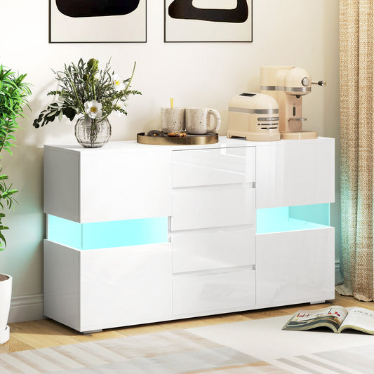 Komoda HOMCOM z oświetleniem LED – biały połysk