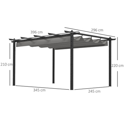 Outsunny 4 x 3(m) Aluminium Pergola with Retractable Roof, Garden Gazebo Canopy Shelter for Outdoor, Patio, Grey