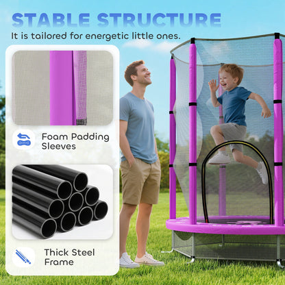AIYAPLAY 4.6ft Toddler Trampoline w/ Safety Enclosure Net, for Indoor Outdoor Use, Ages 3-6 Years, Purple
