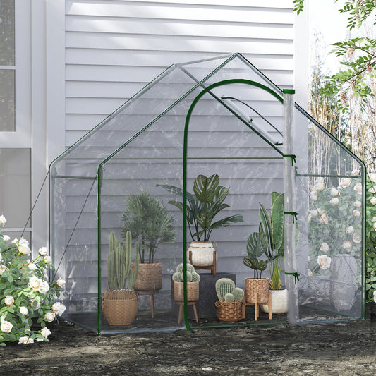 Outsunny Walk In Tomato Greenhouse Garden Outdoor Mini Greenhouse Flower Planter Steel Frame with Zipped Door & Window, PVC Cover, 180 x 100 x 168CM, Clear