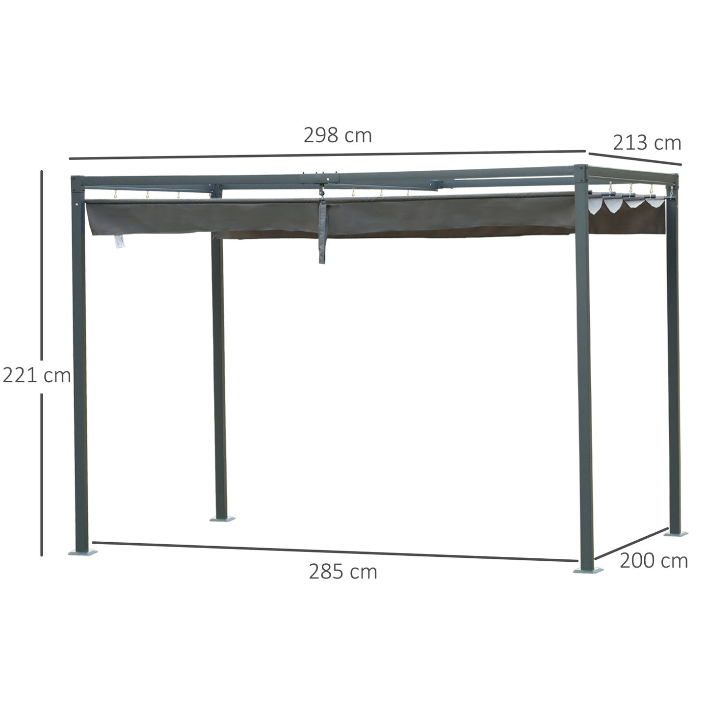 3 x 2 m Outdoor Pergola Gazebo Retractable Canopy Garden Shelter Sun Shade Party with Metal Frame, Grey