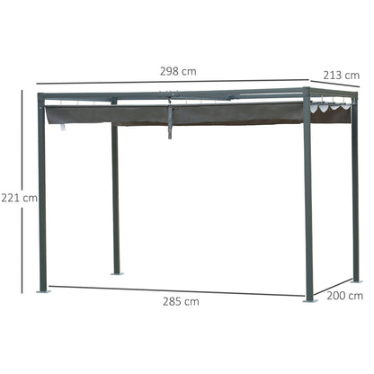 3 x 2 m Outdoor Pergola Gazebo Retractable Canopy Garden Shelter Sun Shade Party with Metal Frame, Grey