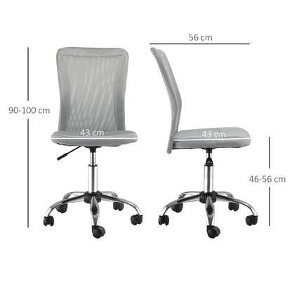 Vinsetto Office Chair, Armless Desk Chair, Adjustable Computer Swivel Chair with Rolling Wheels and Mesh Back for Home Work Study, Grey