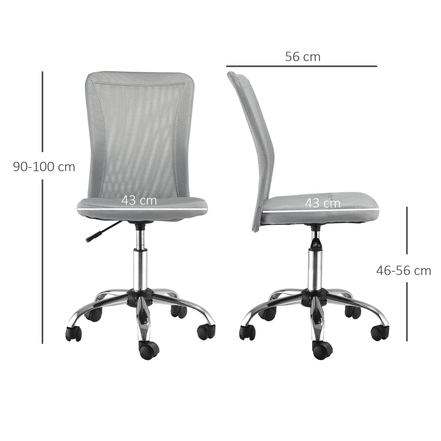 Vinsetto Home Office Mesh Task Chair Ergonomic Armless Mid Back Height Adjustable with Swivel Wheels, Grey