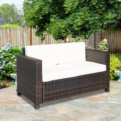 أريكة Outsunny Garden Rattan بمقعدين للحديقة الخارجية وأثاث منسوج من الخيزران للفناء وأريكة مزدوجة بمقعدين باللون البني