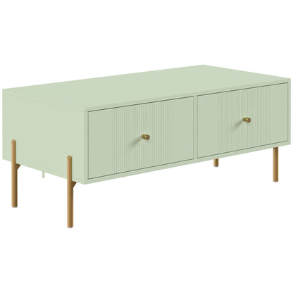 HOMCOM Modern Coffee Table, Living Room Table with Storage, 2 Drawers and Metal legs for Bedroom, Light Green