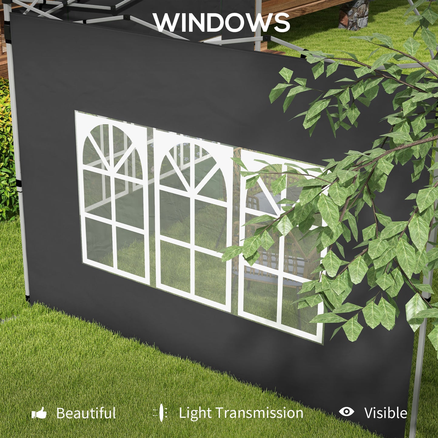 الألواح الجانبية Outsunny Gazebo، استبدال الجوانب بنافذة لشرفة المراقبة المنبثقة 3x3(m) أو 3x4m، عبوتان، أسود