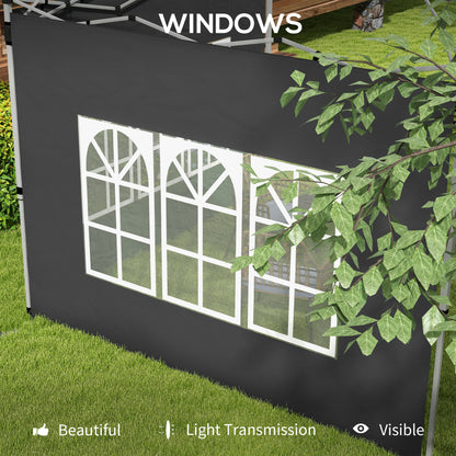الألواح الجانبية Outsunny Gazebo، استبدال الجوانب بنافذة لشرفة المراقبة المنبثقة 3x3(m) أو 3x4m، عبوتان، أسود