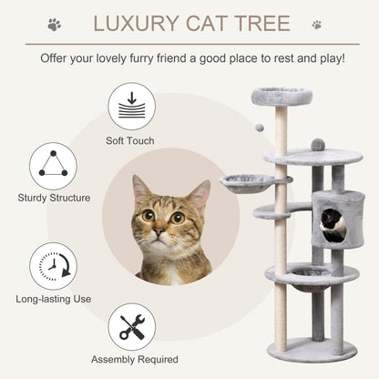 PawHut Cat Tree Tower w/ Scratching Posts Hammock Hanging Ball Condo 58 x 58 x 158cm