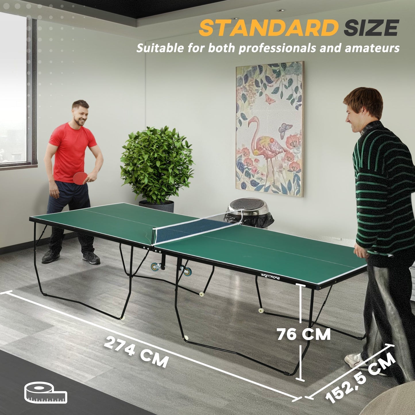 SPORTNOW 9FT Folding Tennis Table, with 8 Wheels, for Indoor Use, Green