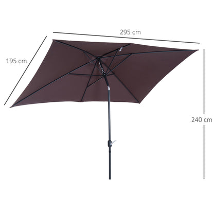 Outsunny Patio Umbrella Parasol Rectangular Garden Canopy Outdoor Sun Shade Shelter W/ Tilt Crank-Brown