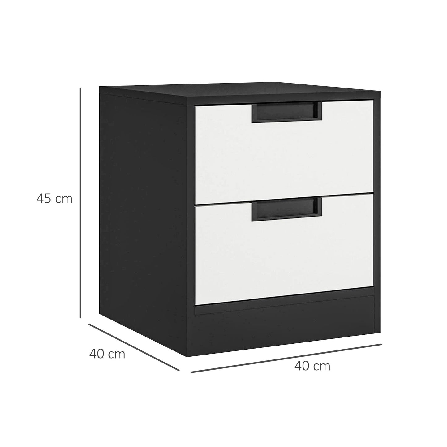 HOMCOM Set of Two Monochrome Two-Drawer Bedside Tables