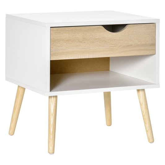 HOMCOM Bedside Table with Drawer and Shelf, Modern Nightstand, End Table for Bedroom, Living Room, White