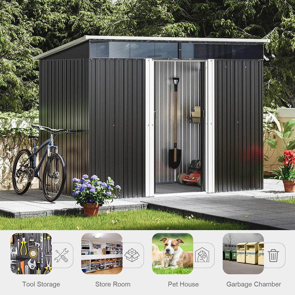 8.6 ft Garden Bike Sheds Metal Storage Shed with Lockable Sliding Doors