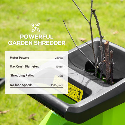 Outsunny Electric Garden Shredder Wood Chipper w/ Collecting Bag & Overload Protection