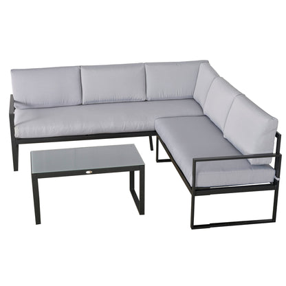 Outsunny 3 Pieces Garden Furniture Set Conversation Set w/ Loveseat 3 Seater Sofa Table