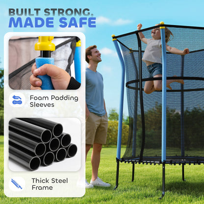 HOMCOM Dziecięca trampolina Mini Bouncer z siatką zabezpieczającą dla dzieci w wieku od 3 do 10 lat - niebieska