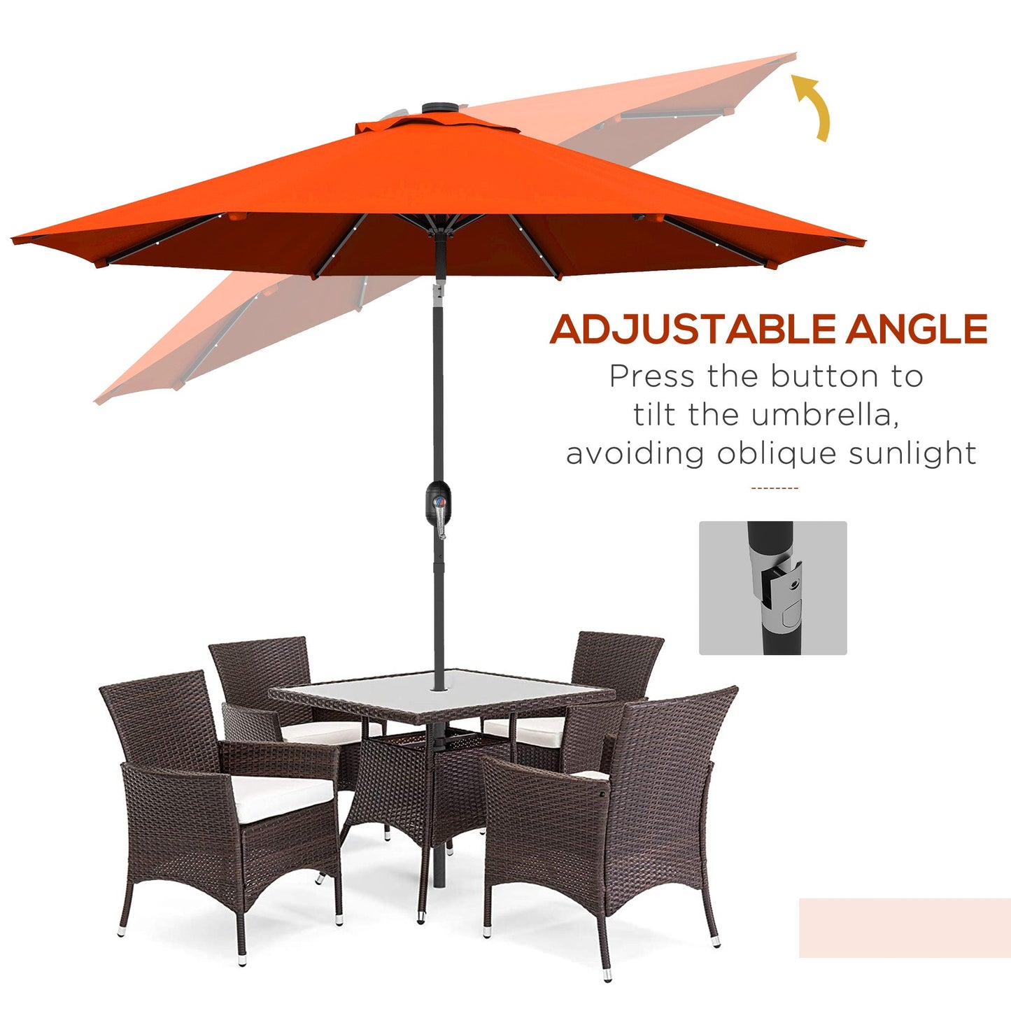 Outsunny 2.7m Outdoor Patio Garden Umbrella Parasol with Tilt Crank and 24 LEDs Lights, Orange