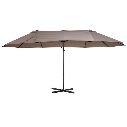 Outsunny Double Canopy Offset Parasol Umbrella Garden Shade with 12 Support Ribs Crank Handle Easy Lift Twin Canopy Brown