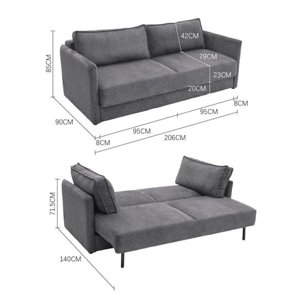 Grey 3-Seater Sleeper Sofa Bed polyester/corduroy