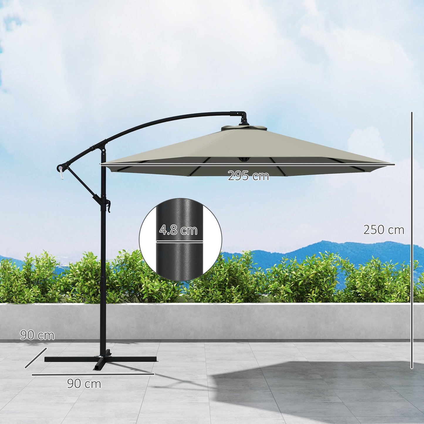 Outsunny 3m parasol wysięgnikowy z podstawą poprzeczną - jasnoszary