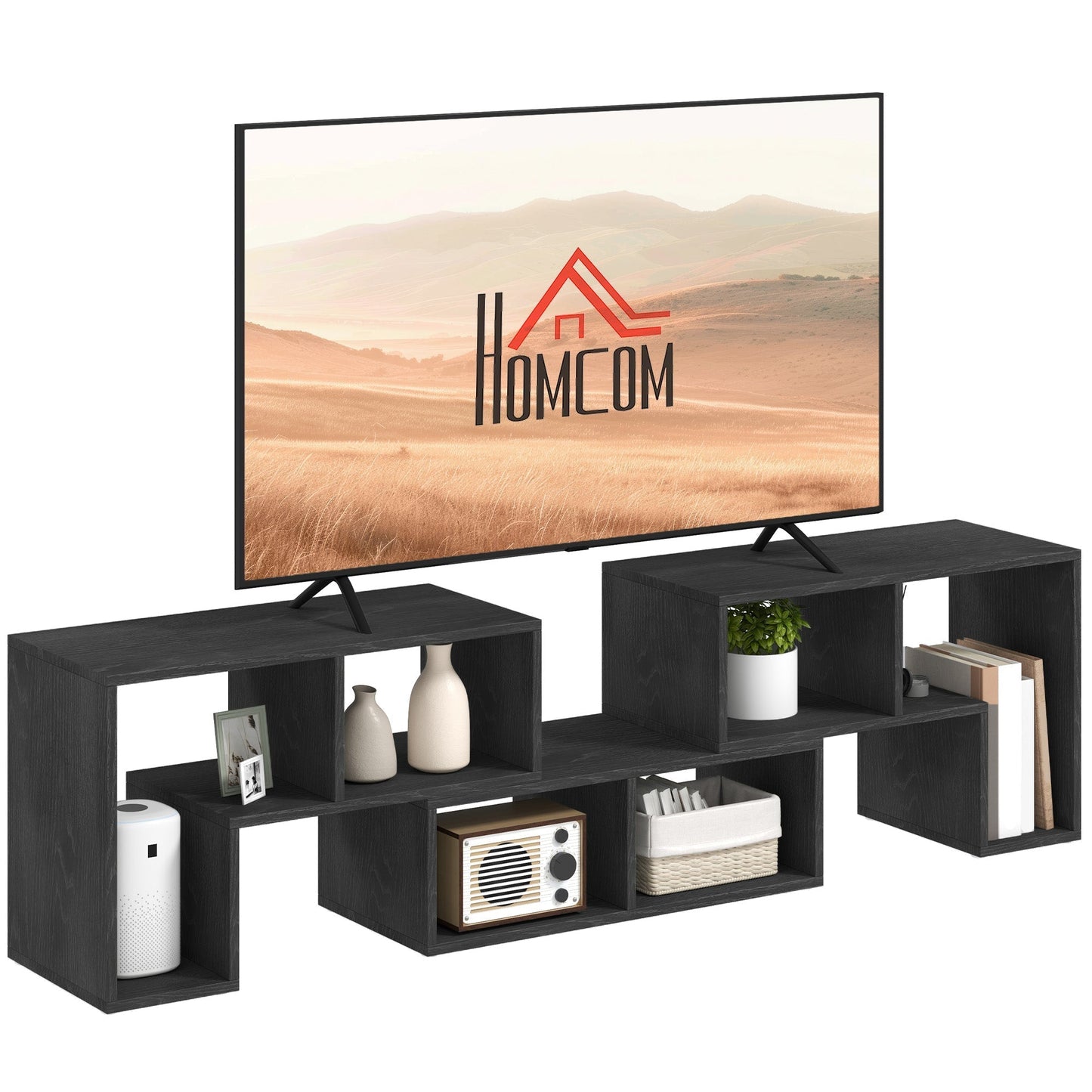 HOMCOM Three-Block Modular TV Stand - Black Wood-Effect