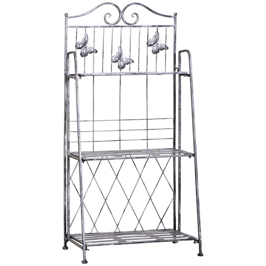 Outsunny 3-poziomowy stojak na rośliny do wewnątrz i na zewnątrz, metalowa półka na rośliny, stojak na kwiaty doniczkowe, dekoracja ogrodu i balkonu, 44 x 25 x 96 cm
