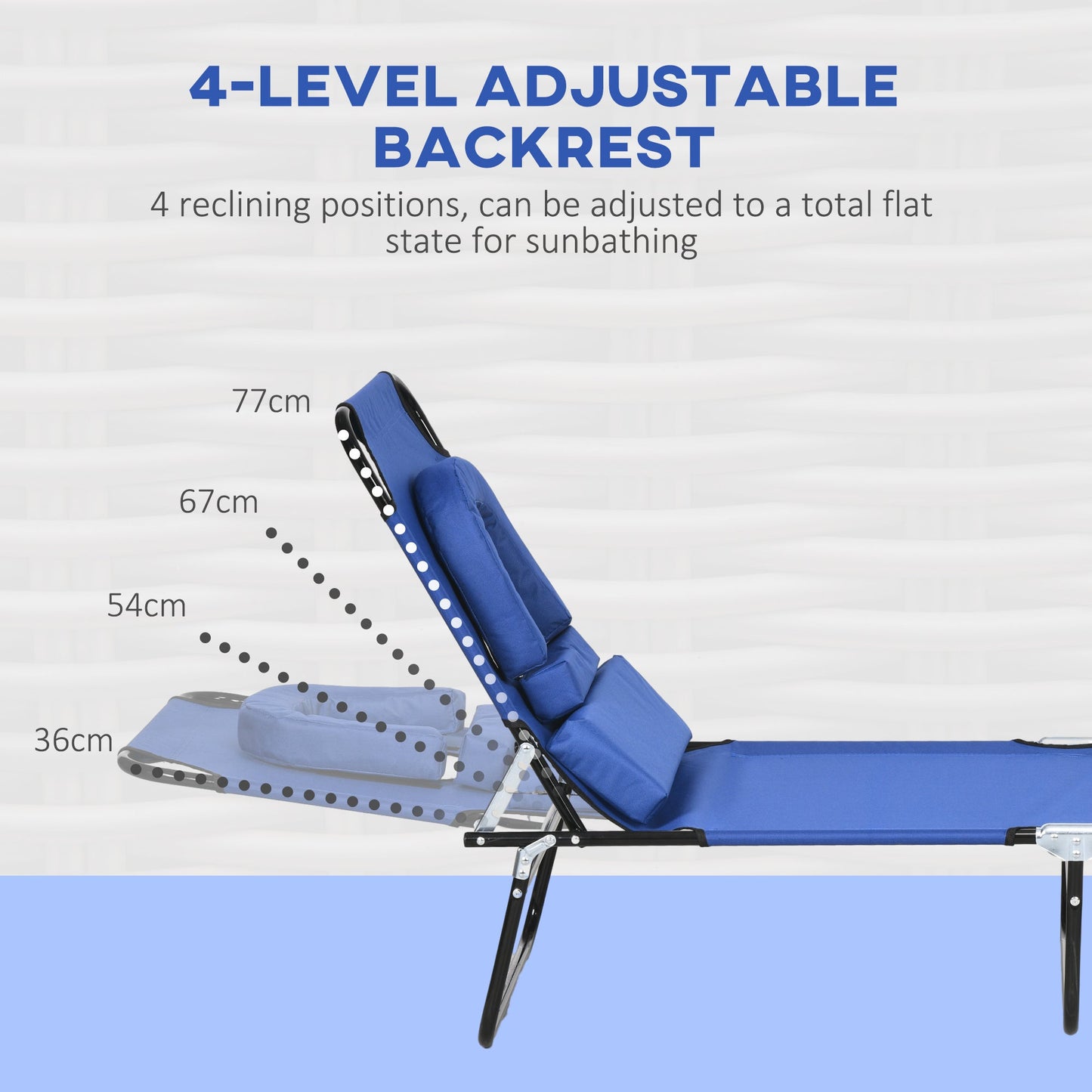 Outsunny Outdoor Folding Sun Lounger Set of 2 with Face Hole, 4 Level Adjustable Backrest Reclining Garden Lounger, Garden Recliner Sunbed with 600 D Oxford Cloth Seat and Pillow for Beach, Blue