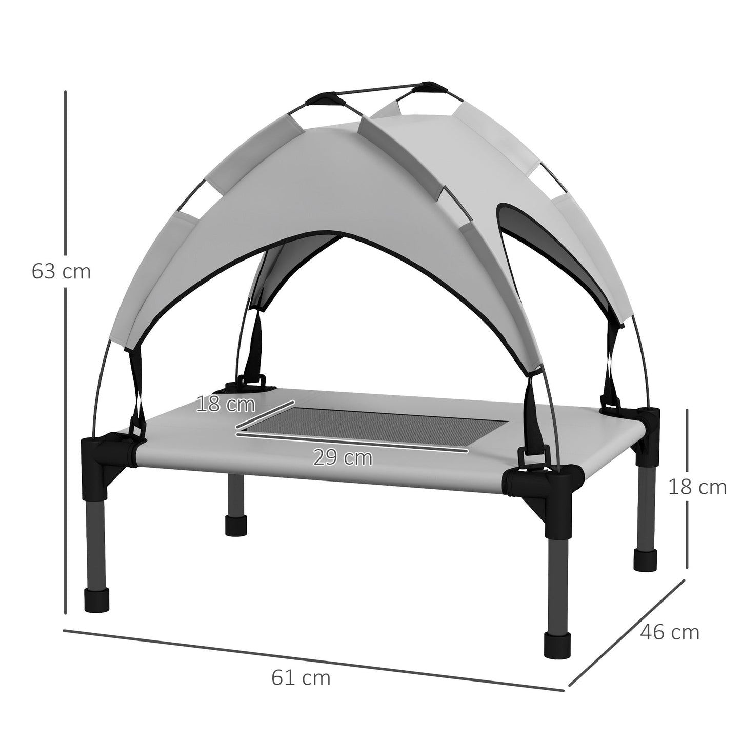 PawHut Cooling Raised Pet Bed w/ Washable Breathable Mesh, for Mini Small Dogs, 61 x 46 x 63cm - Light Grey