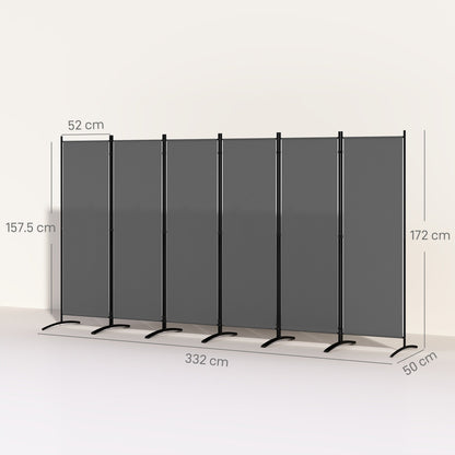 Outsunny 6 Panel Folding Room Divider Foldable Freestanding Garden Privacy Screen, 332 x 172 cm, Dark Grey