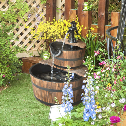 Outsunny Wooden Water Pump Fountain Cascading Feature Barrel Garden Deck (2 Tier)