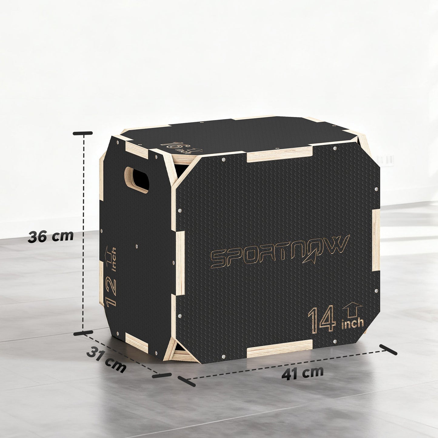 SPORTNOW Non-Slip Plyo Box, Corner-free Wooden Jump Box, 31 x 36 x 41 cm