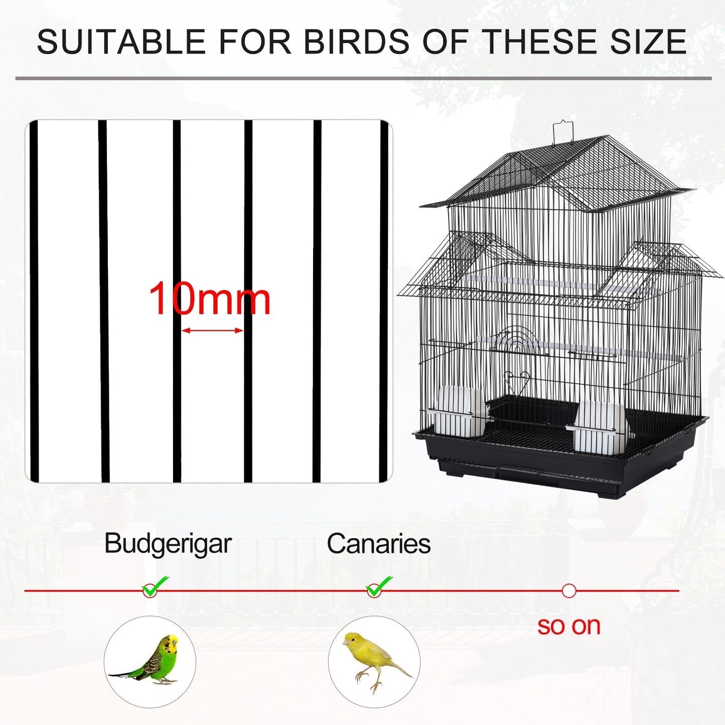 PawHut Metal Bird Cage w/ Plastic Perch Food Container Handle Small 51 x 40 x 67cm Black