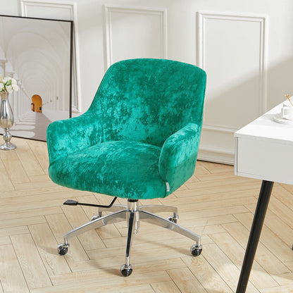 Velvet Upholstered Wheeled Swivel Office Chair