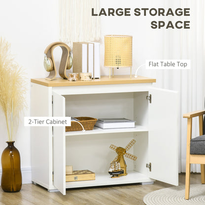 HOMCOM خزانة جانبية للمطبخ، خزانة تخزين بأبواب مزدوجة ورف قابل للتعديل لغرفة المعيشة، المدخل، أبيض