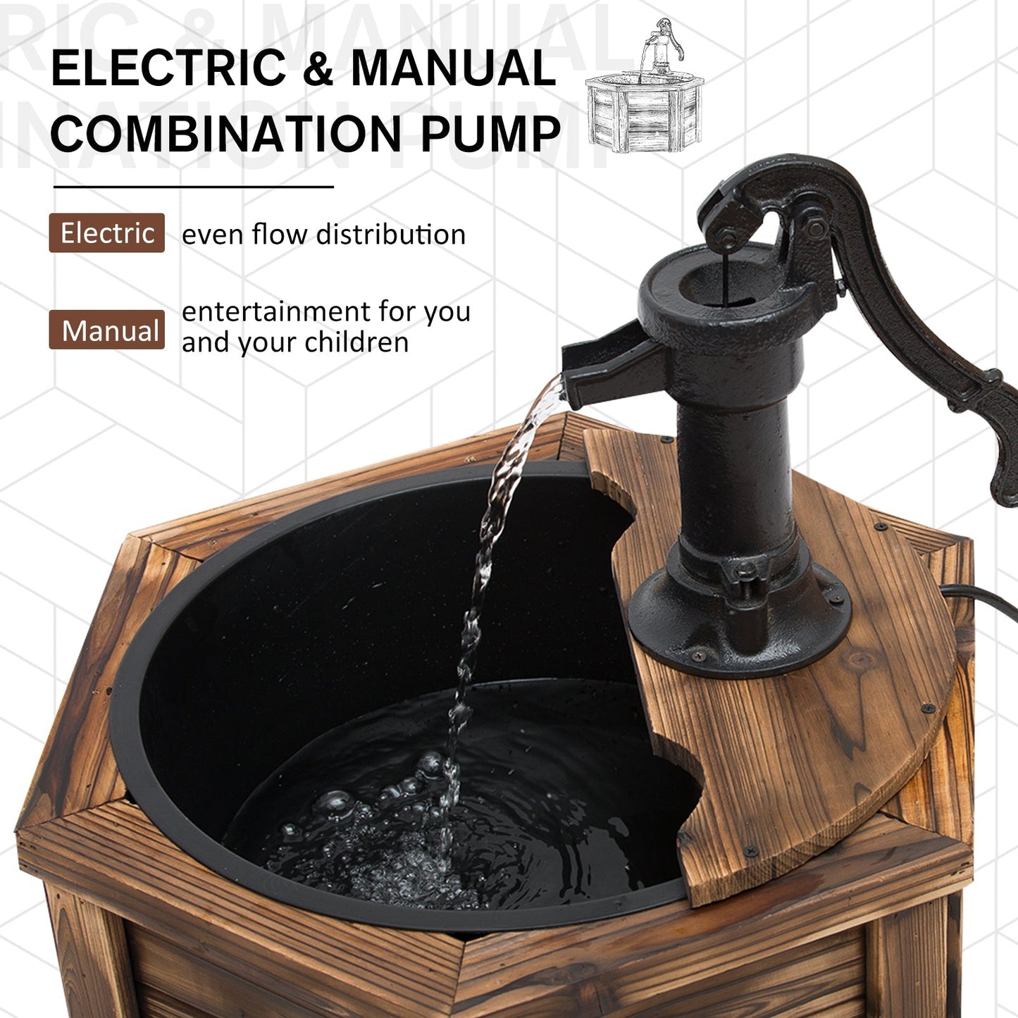 Outsunny Wooden Electric Water Fountain Garden Ornament Oasis 220V